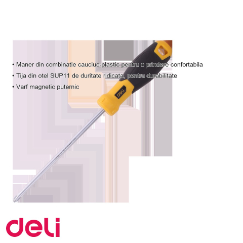 Surubelnita tip cruce Ph2 Deli, tija otel SUP11, varf magnetic, maner cauciuc-plastic antialunecare, 15 cm [2]