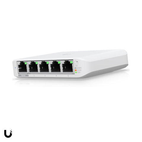 Periferice IT - Switch administrabil compact Ubiquiti UniFi Switch Flex Mini, 5 porturi Gigabit, alimentare PoE sau USB-C, adaptor inclus, bucata, USW-FLEX-MINI