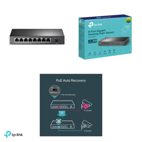 Switch desktop TP-Link TL-SG1008P, 8 porturi Gigabit, 4 porturi PoE+, buget PoE 64 W, Extend Mode 250 m, QoS, fara ventilator, TL-SG1008P [3]