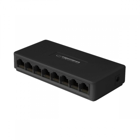 Retelistica - Switch Ethernet Gigabit cu 8 porturi RJ-45 10/100/1000 Mbps, 12V, cu incarcator, negru