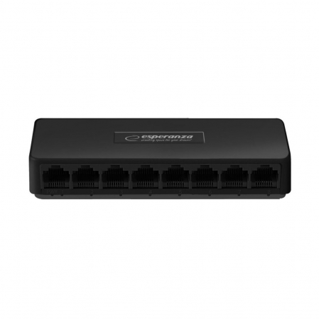Switch Ethernet Gigabit cu 8 porturi RJ-45 10/100/1000 Mbps, 12V, cu incarcator, negru [1]