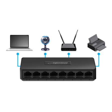 Switch Ethernet cu 8 porturi RJ-45 10/100 Mbps, 5V, cu incarcator, negru [3]