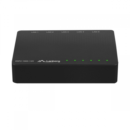 Switch Gigabit Lanberg 42416, cu 5 porturi Gigabit Ethernet RJ-45 10/100/1000 Mbps, 12V, racire pasiva, negru [1]