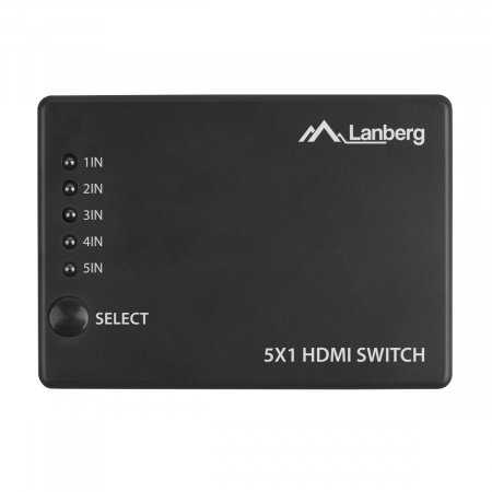 Switch video Lanberg 42434, comutator cu 5 intrari HDMI si un port de iesire HDMI 4K, 3D, telecomanda, alimentare microUSB 5V 1A, negru [1]
