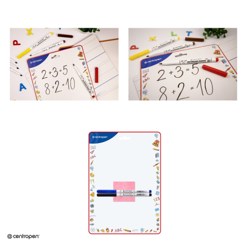 Tabla alba scolara Centropen cu 2 fete, A4, o fata neliniata si una cu grila, stergere uscata, 2 markere incluse, 21x29.7 cm [3]