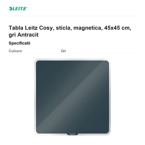 Tabla Leitz Cosy, sticla, magnetica, 45x45 cm, gri Antracit [2]