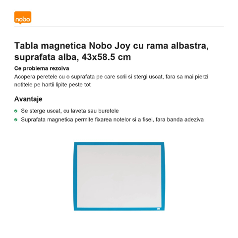 Tabla magnetica Nobo Joy cu rama albastra, suprafata alba, 43x58.5 cm [1]