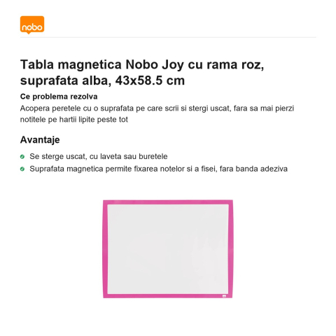 Tabla magnetica Nobo Joy cu rama roz, suprafata alba, 43x58.5 cm [1]