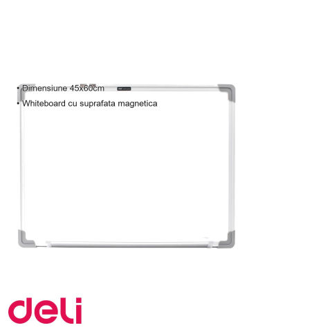 Tabla whiteboard magnetica Deli, 45x60 cm, suprafata scriere si afisare, pentru birou si sala de clasa [2]