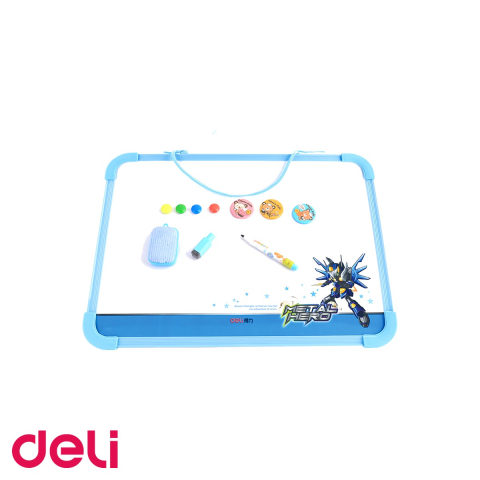 Tabla whiteboard scolara Deli, magnetica, rama PVC, cu agatatoare, pentru copii, 38x29 cm [3]