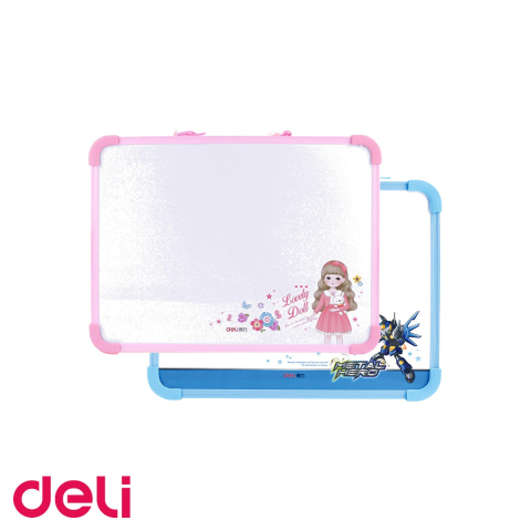 Prezentare si planificare - Tabla whiteboard scolara Deli, magnetica, rama PVC, cu agatatoare, pentru copii, 38x29 cm