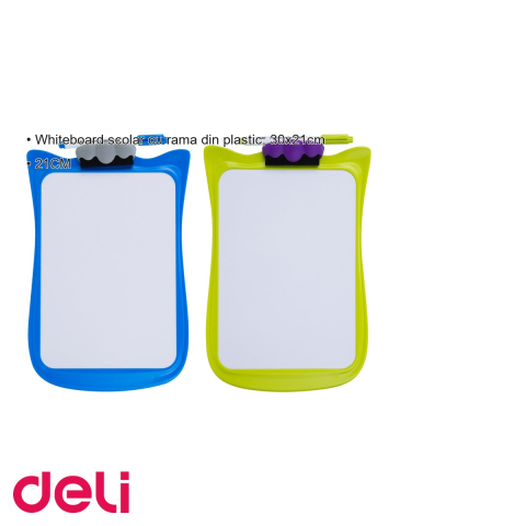 Tabla whiteboard scolara Deli, rama plastic, format mic 30x21cm, pentru copii si uz scolar [2]