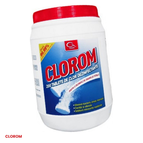 Solutii dezinfectante - Tablete dezinfectante Clorom pe baza de clor activ, cutie de 200 bucati, actiune bactericida, fungicida si virucida, pentru suprafete si obiecte