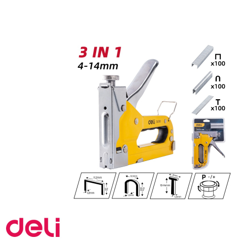 Tacker metalic Deli, lovitura reglabila, 3 tipuri de capse, pentru uz profesional si casnic [4]