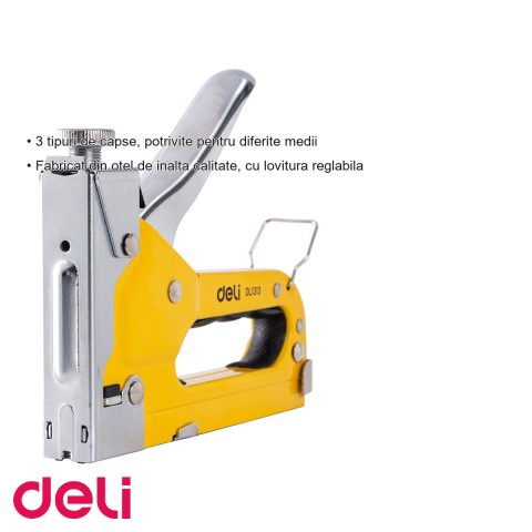 Tacker metalic Deli, lovitura reglabila, 3 tipuri de capse, pentru uz profesional si casnic [2]