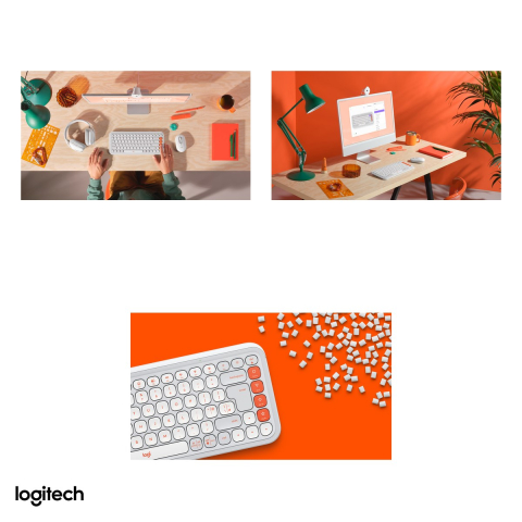 Tastatura Bluetooth compacta Logitech POP Icon Keys, format 75% cu 4 Action Keys, taste silentioase, Easy-Switch 3 dispozitive, layout US International, alb-crem cu portocaliu, 920-013072 [4]