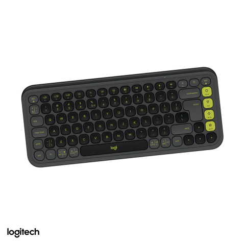 Tastatura Gaming - Tastatura Bluetooth compacta Logitech POP Icon Keys, format 75% cu 4 Action Keys, taste silentioase, Easy-Switch 3 dispozitive, layout US International, grafit cu verde, 920-013071