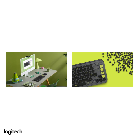 Tastatura Bluetooth compacta Logitech POP Icon Keys, format 75% cu 4 Action Keys, taste silentioase, Easy-Switch 3 dispozitive, layout US International, grafit cu verde, 920-013071 [4]