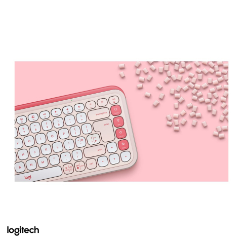 Tastatura Bluetooth compacta Logitech POP Icon Keys, format 75% cu 4 Action Keys, taste silentioase, Easy-Switch 3 dispozitive, layout US International, roz cu alb-crem, 920-013073 [5]
