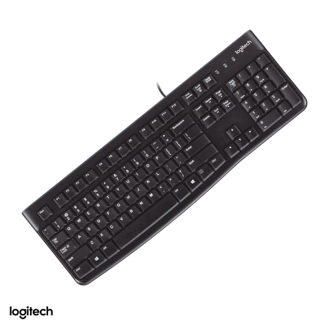 Accesorii IT - Tastatura cu fir Logitech K120, USB, full-size cu bloc numeric, taste cu profil adanc, rezistenta la stropire, layout US International, negru, 920-002479