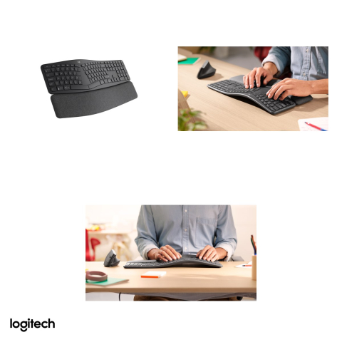 Tastatura ergonomica split wireless Logitech ERGO K860, receptor Unifying si Bluetooth, suport de palme integrat, 3 dispozitive, layout US International, grafit, 920-010108 [3]
