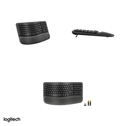 Tastatura ergonomica wireless Logitech Wave Keys for Business, forma in val, suport de palme memory foam, Logi Bolt si Bluetooth, layout US International, grafit, 920-012334 [3]