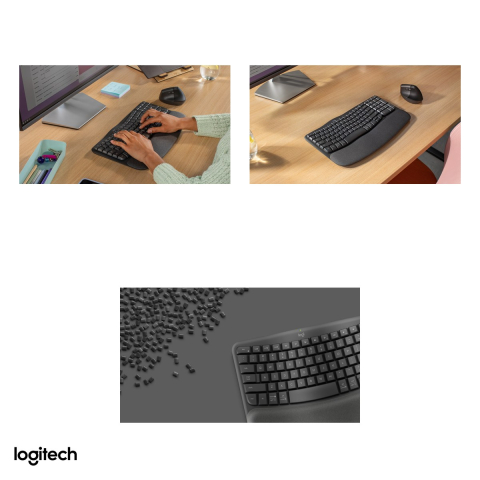Tastatura ergonomica wireless Logitech Wave Keys, forma in val, suport de palme memory foam, Logi Bolt si Bluetooth, Easy-Switch, layout US International, grafit, 920-012304 [4]