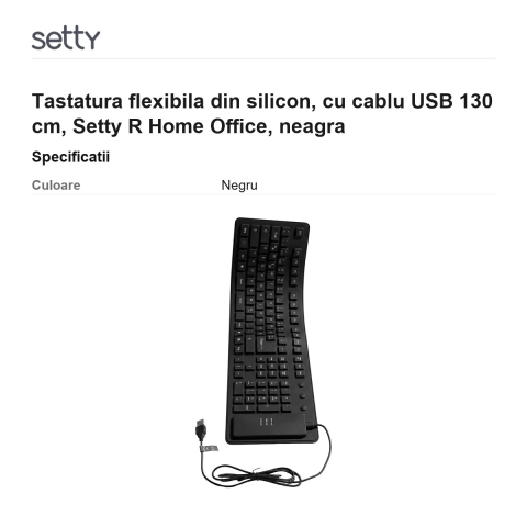Tastatura flexibila din silicon, cu cablu USB 130 cm, Setty R Home Office, neagra [2]