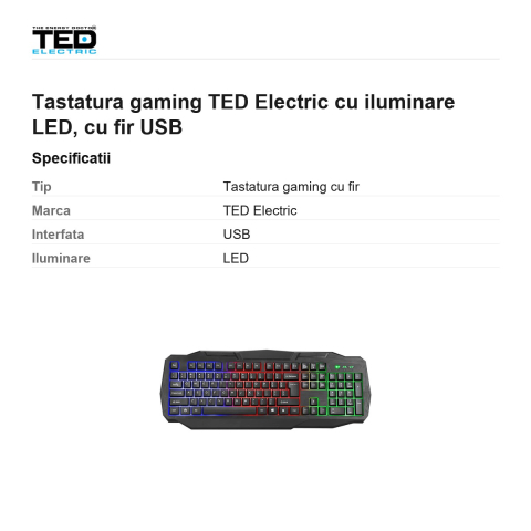 Tastatura gaming TED Electric cu iluminare LED, cu fir USB [2]