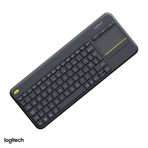 Accesorii IT - Tastatura wireless Logitech K400 Plus cu touchpad integrat, 2.4 GHz cu receptor Unifying, pentru PC conectat la TV, taste silentioase, layout US International, negru, 920-007145