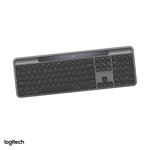 Accesorii IT - Tastatura wireless solara Logitech Signature Slim Solar+ K980, incarcare din lumina, Bluetooth, tasta AI, Easy-Switch 3 dispozitive, layout US International, grafit, 920-013764