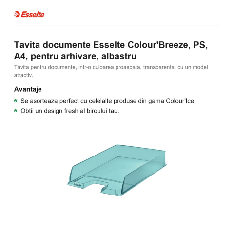 Tavita documente Esselte Colour'Breeze, PS, A4, pentru arhivare, albastru [1]