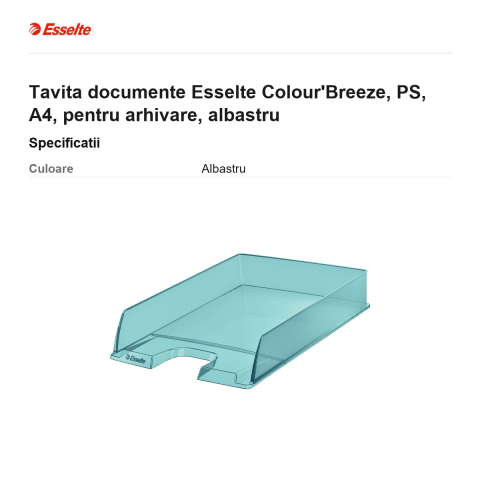 Tavita documente Esselte Colour'Breeze, PS, A4, pentru arhivare, albastru [2]