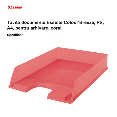 Tavita documente Esselte Colour'Breeze, PS, A4, pentru arhivare, corai [2]
