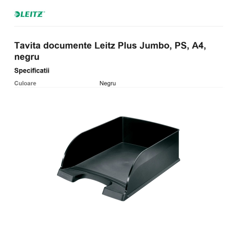 Tavita documente Leitz Plus Jumbo, PS, A4, negru [2]