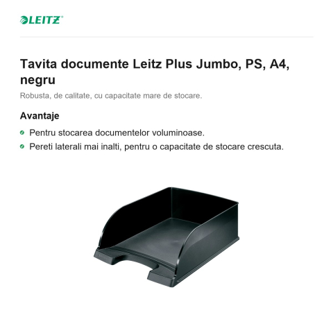 Tavita documente Leitz Plus Jumbo, PS, A4, negru [1]