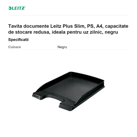 Tavita documente Leitz Plus Slim, PS, A4, capacitate de stocare redusa, ideala pentru uz zilnic, negru [2]