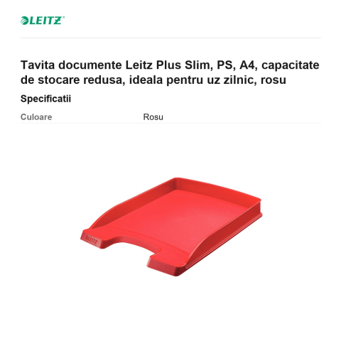 Tavita documente Leitz Plus Slim, PS, A4, capacitate de stocare redusa, ideala pentru uz zilnic, rosu [2]