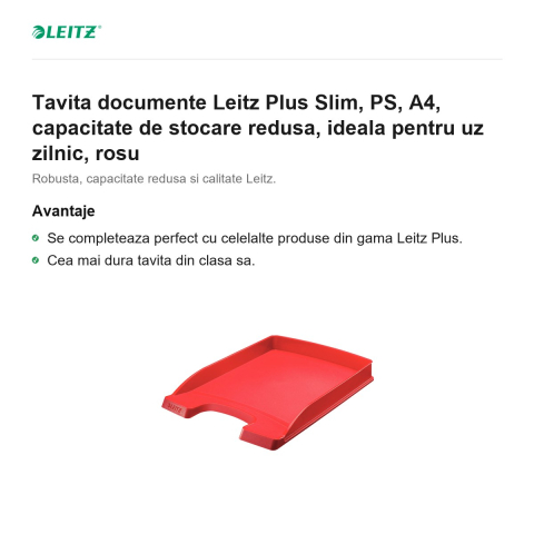 Tavita documente Leitz Plus Slim, PS, A4, capacitate de stocare redusa, ideala pentru uz zilnic, rosu [1]