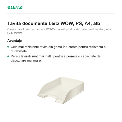 Tavita documente Leitz WOW, PS, A4, alb [1]