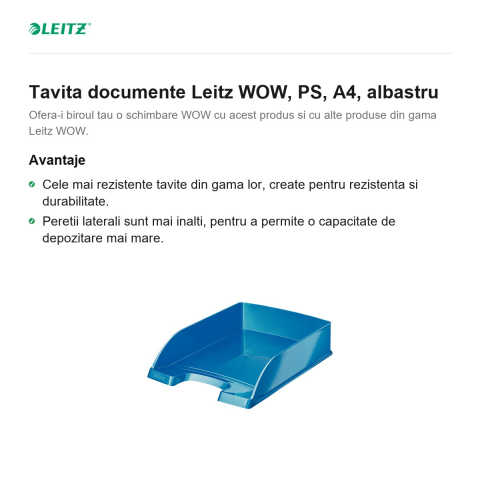 Tavita documente Leitz WOW, PS, A4, albastru [1]