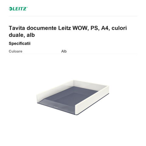 Tavita documente Leitz WOW, PS, A4, culori duale, alb [2]