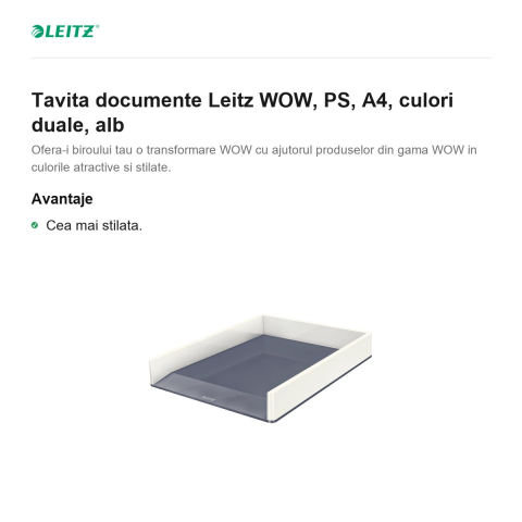 Tavita documente Leitz WOW, PS, A4, culori duale, alb [1]
