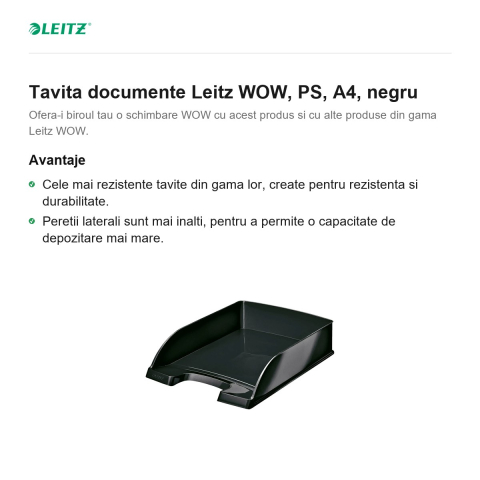Tavita documente Leitz WOW, PS, A4, negru [1]
