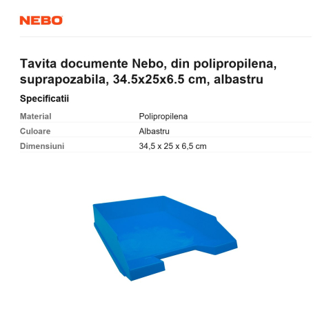 Tavita documente Nebo, din polipropilena, suprapozabila, 34.5x25x6.5 cm, albastru [2]
