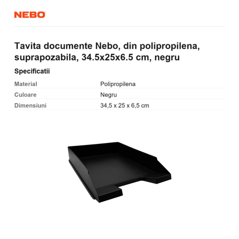 Tavita documente Nebo, din polipropilena, suprapozabila, 34.5x25x6.5 cm, negru [2]