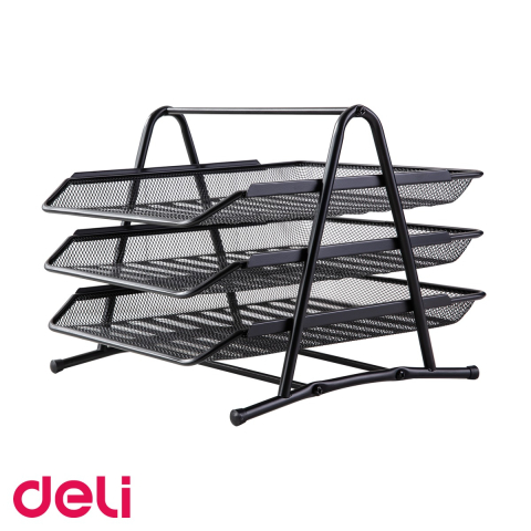 Tavite suprapozabile pentru documente Deli, set 3 niveluri, plasa metalica, pentru birou [3]