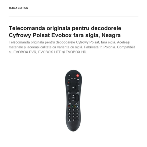 Telecomanda originala pentru decodorele Cyfrowy Polsat  Evobox fara sigla, Neagra [1]
