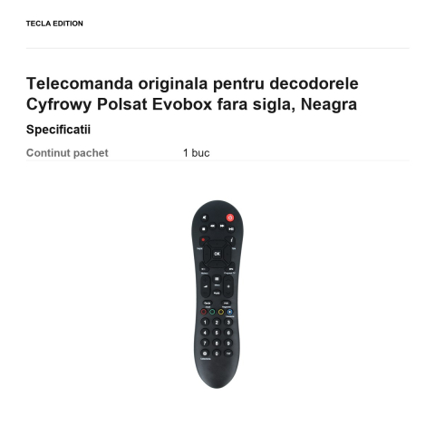 Telecomanda originala pentru decodorele Cyfrowy Polsat  Evobox fara sigla, Neagra [2]