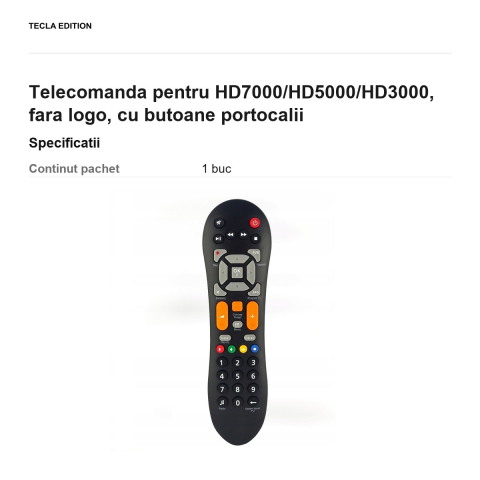 Telecomanda pentru HD7000/HD5000/HD3000, fara logo, cu butoane portocalii [2]